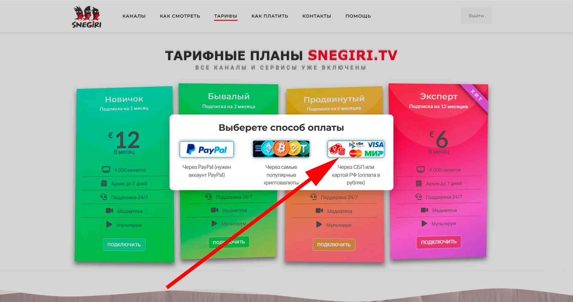 Оплата рублями через СБП
